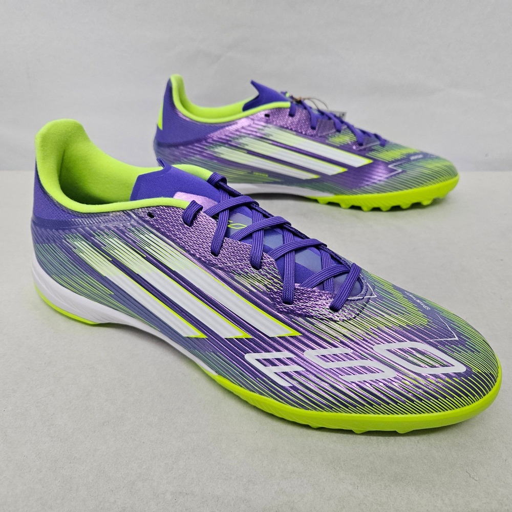 Adidas F50 League TF Soccer Cleats JH7724 Purple Rush Lucid Lemon Mens Size 11.5